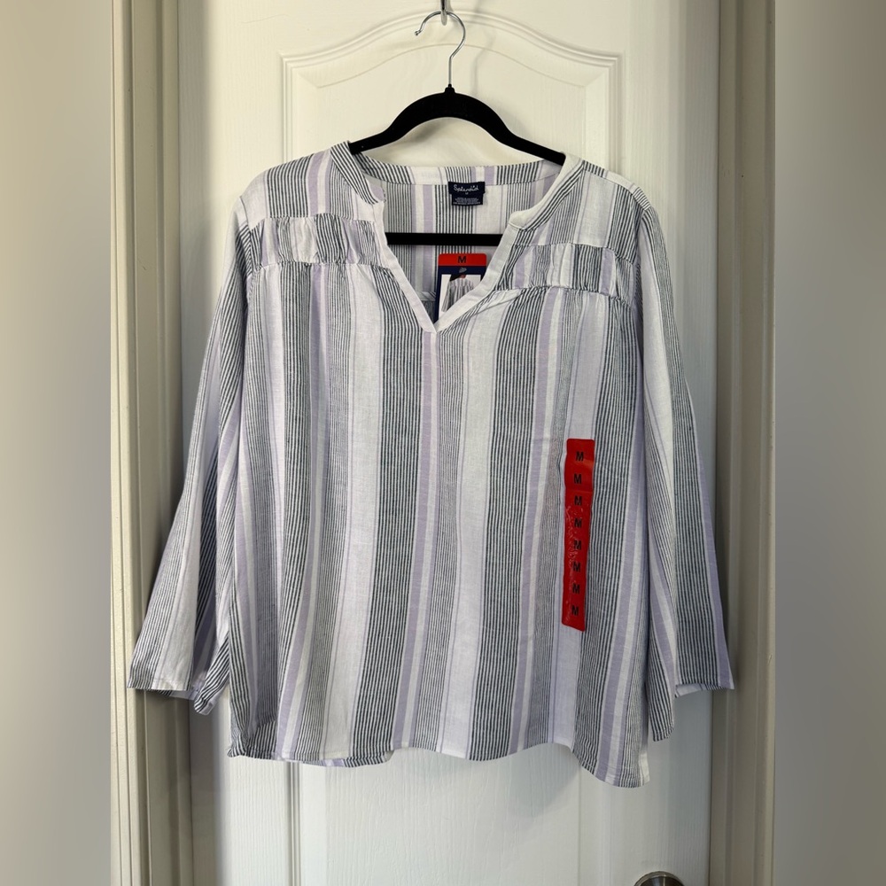 NWT- Splendid White/Blue/Lavender Stripe Long sleeve Shirt Size M